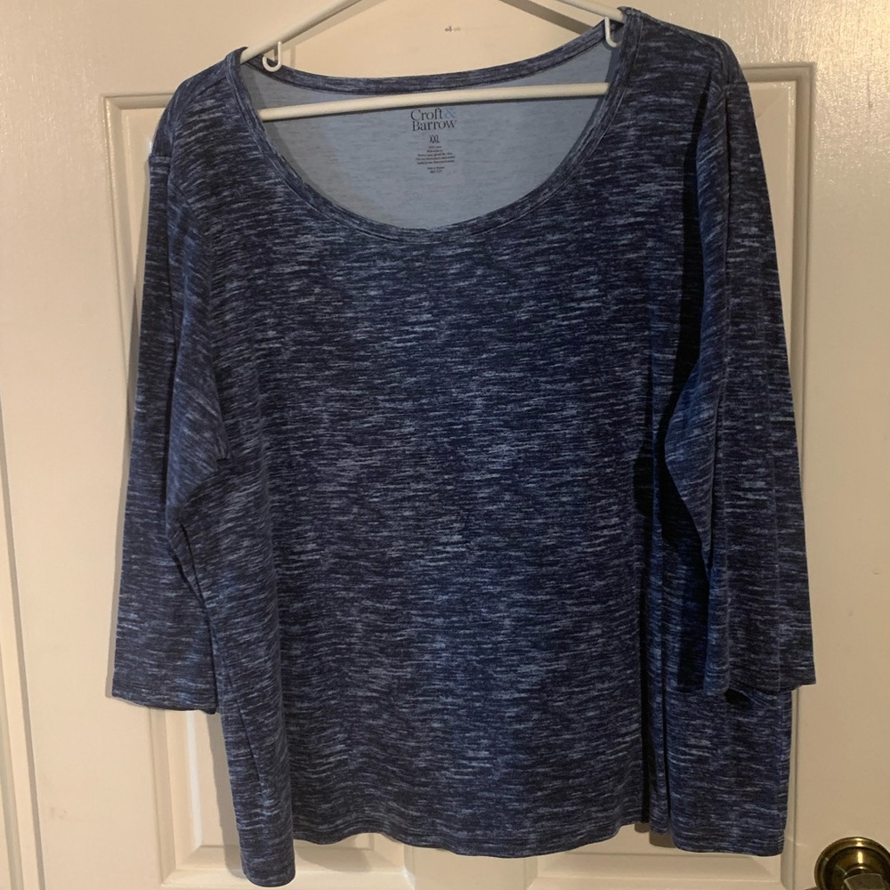 croft & barrow navy space-dye scoop neck long sleeve top